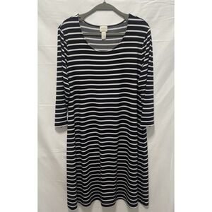 Chico's Black/White Striped 3/4 sleeve Dress size 2